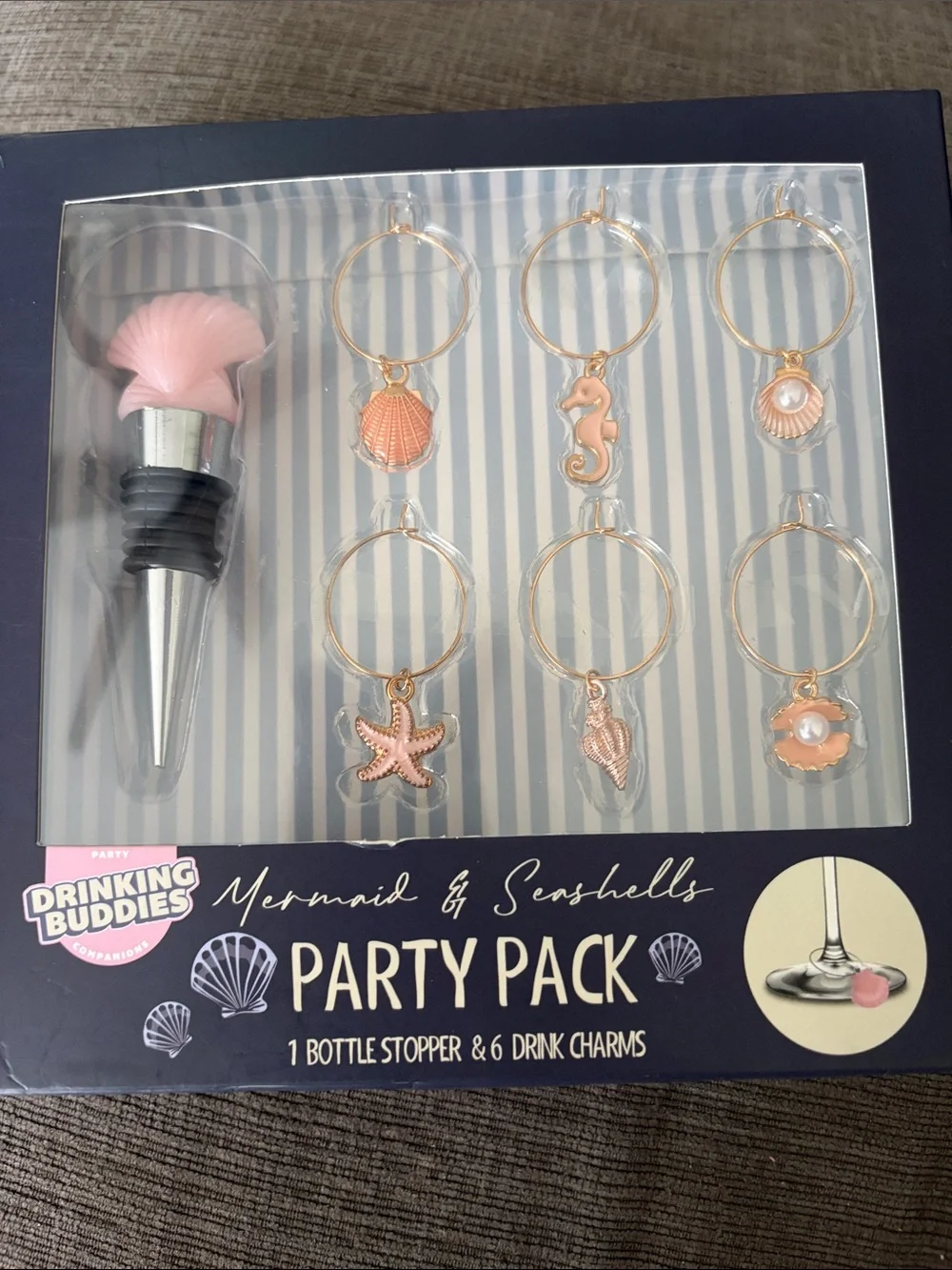Mermaid & Seashells Party Pack - Pink Bottle Stopper & Drink Charms